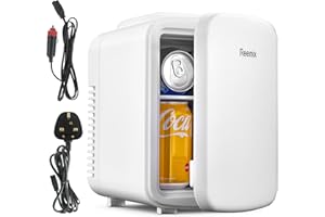 REEMIX Mini Fridge 4 Litre, 6 Can Portable AC+DC Power Cooler & Warmer, Portable Small Fridge for Bedrooms, Cars, Offices; Skincare, Makeup, Cosmetics, Food (White)