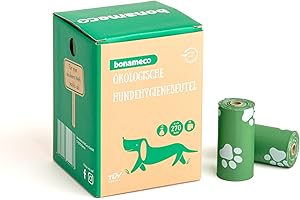 bonameco Hundekotbeutel Biologisch Abbaubar – 270 Stück (18 Rollen) – Extra Reißfest, verrottbare Hygienetüten aus Maisstärke