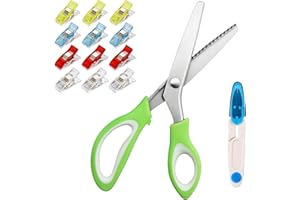 GOTRUST Ciseaux Cranteurs Couture Stainless, Ciseaux à Denteler Cranteurs de Couture, Ciseaux Zigzag Professionnels, Ciseaux Couture Zig Zag avec Coupe-Fil, 12 Pinces pour Couture, Papier, Loisirs