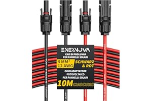 ENERNOVA Cavo Solare 4mm²/6mm², Cavo Fotovoltaico 1/2/3/5/10/15/20M, IP68 Impermeabilità, Prolunga Cavo Solare, Cavo Fotovoltaico Pannello per Pannelli Solari Fotovoltaico Montaggio(4mm² 10M)