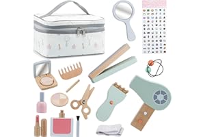 Aischens Holzschminke Spielset Mädchen Schminkkoffer Holz Kinderschminke Set Spielzeug für 2 3 4 5 Jahre Mädchen Rollenspiel Geburtstag Geschenk mit Aufbewahrungstasche