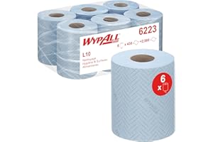 Panno in carta per uso igienico e alimentare WypAll® L10 6223 - Rotolo azzurro a dispensazione centrale a 1 velo - 6 rotoli a dispensazione centrale x 430 panni di carta (totale 2.580)