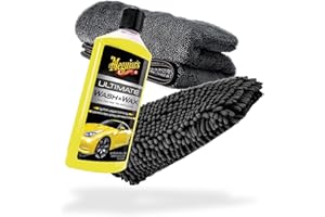 detailmate Meguiars Wash & Wax - Set di shampoo da 473 ml + guanto in ciniglia + panno asciutto da 1000 g/m² – per il lavaggio ideale dell'auto