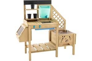 TP Toys Deluxe Pflanzbank aus Holz, inklusive Töpfen, Regentonne und Spritzschale. Sichtfenster, damit Kinder sehen können, wie Ihr Gemüse wächst, aus FSC-zertifiziertem Holz, ab 3 Jahren