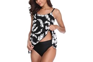 FLYILY Femme Tankini Maillot de Bain Bikini Set 2 Pièces Shorty avec Gilet Gaze sans Manches Beachwear Taille Grande