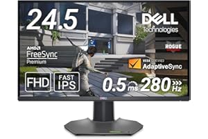 Dell G2524H monitor gamingowy, 24,5", Full HD (1920 x 1080), 280 Hz (OC), Fast IPS, 0,5 ms, AMD FreeSync Premium, NVIDIA G-SYNC, kompatybilny z 99% sRGB, 2 x DisplayPort, HDMI, 3 x USB, 3 lata