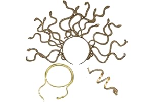 Chunyin Set di 3 Accessori per Costumi per Cosplay di Medusa di Carnevale, Cerchietto di Serpente Copricapo a Forma di Serpente Collana di Serpente Pieghevole Multiuso in Oro Anello di Serpente