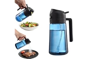 Holtrae 2-in-1 Ölsprüher für Speiseöl,470ml lichtblockierender dunkler Ölsprüher,2-in-1 Ölspender & Sprühflasche,UV Schutz ölzerstäuber für die Küche,für Zum Kochen Salat,Backen Gadget,Grillen (Blau)