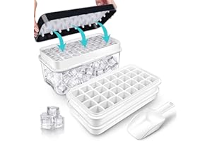 QUELIEN Eiswürfelbehälter mit Deckel und Behälter, 64 Stück Eiswürfel, einfaches Drücken, um das Eis zu lösen, Kühlen von Cocktail, Whiskey, Kaffee, 2 Schalen, 1 Eiskübel und Schaufel (Schwarz)