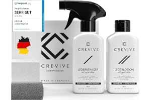 CREVIVE Lädervårdsset inklusive läderrengöring och läderlotion med aloe vera svamp 2 x tyg - lädervård soffa - lädervård för