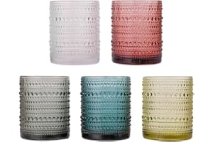 TRESV Set de 5 Vasos Colores o Transparente, Vaso de Cristal agua de 350 ml, Vaso de Agua y Bebidas, Aptos para Lavavajillas (5 colores)
