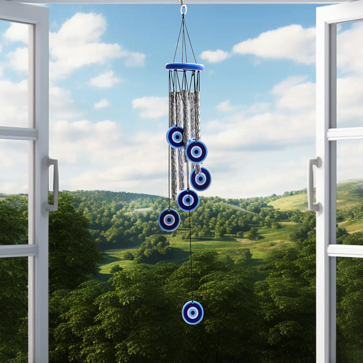 Shubhanjali Evil Eye Wind Chimes for Home Positive Energy 27 Inch Turkish Wind Chime for Wall Hanging Decoration Items for Li