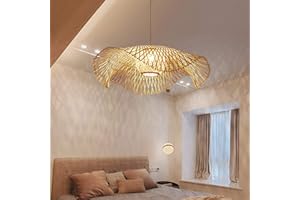 AUCF Retro naturalny bambusowy żyrandol w stylu vintage żyrandol ręcznie tkany E27 z regulacją wysokości lampa wisząca jadalnia willa korytarz salon sypialnia oświetlenie dekoracyjne lampa wisząca sufit,55cm