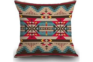 Smooffly Cushion Cover,Geometric Pattern American Southwest Print Pillow Cover,Ethnic Design Throw Pillow Case Throw Pillow Cover Cotton Linen 18x18 Inches for Sofa Couch 45x45cm