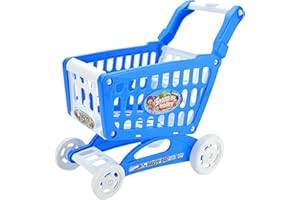 LUVDECO Mini Shopping Trolley for Kids Shopping Cart Basket Toy Supermarket Shopping Trolley Assembly Toy Store Pretend Role Play Educational Toy Gift for Kids Ages 3+ Year Old (Blue)