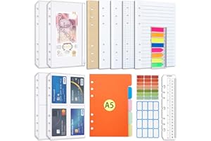 AQTAQ A5 Refill Paper Set, A5 Flipchart Paper with 6 Holes and Housekeeping Cards, Zip Pockets, Dividers, Rulers, Sticky Notes, Etc. for 6-Ring Binder Journal Notebook