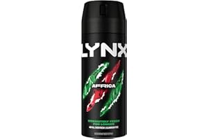 Lynx Africa Aerosol Body Spray Men's Deodorant Spray with a mandarin & sandalwood scent for 48 hours of odour busting, high definition fragrance 150 ml