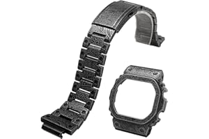 Korlexchi Zestaw MOD metalowy pasek do zegarka i etui na zegarek dla mężczyzn, kompatybilny z Casio DW5600 GW-B5600, bransoletka i ramka zegarka do G-SHOCK GW-M5610 G-5600E, stal nierdzewna 316, retro