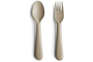 Mushie Fork and Spoon Set for Kids | Flatware Cutlery | 1x Set of Dinnerware Pieces | Reuseable | Dishwasher- and Microwave Safe | Easy for Baby or Child to Hold | Made in Denmark (Vanilla)