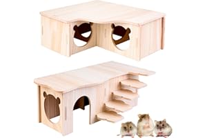 Vegena 2 Stück Hamster Haus, Hamster Haus aus Holz, Hamster Mehrkammernhaus, Hamster Eckhaus Holz Hamsterhaus Hamster Versteck, Zwerghamster Zubehör für Den Käfig für Rennmäuse Ratten Meerschweinchen