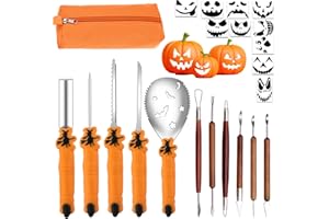 Nabance Halloween Pumpkin Carving Kit 13PCS Pumpkin Carving Kit + 10Pcs Carving Templates, Stainless Steel Halloween Decoration Accessories Halloween Pumpkin Carving Tool Set
