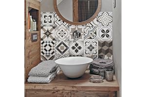 RE-COVERTILES - Autocollants Carrelage Salle de Bain et Cuisine 10 Pcs 20x20 cm - PS00089 Décoration murale en carrelage mosaïque PVC imperméable style carreaux de ciment Azulejos
