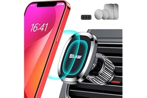 Support Téléphone Voiture, Blukar Porte Téléphone Magnétique Grille d'Aération-360° Rotation & 2023 Clip Amélioré & 6 Aimants Puissants&4 Plaques Métalliques pour iPhone/Galaxy