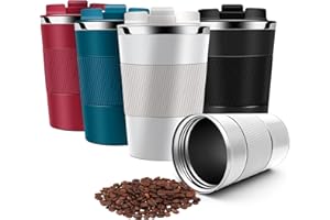 Hongtellor Termo Cafe, Taza Termica 380ml Tazas de Cafe, Taza Termo Cafe para Llevar acero inox sin BPA, Vaso Termico Café y Té a Prueba de Fugas, para Café Frío y Caliente, Leche y Té(Blanco)