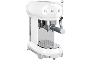 Smeg, Macchina da Caffè Espresso Manuale, Cappuccino System, Thermoblock, Alloggiamento Tazze Grandi e Funzione Caffè Doppio, Serbatoio Acqua da 1 L, Dimensioni Compatte, 1350W, Bianco