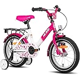 HILAND 12/14/16 Zoll Kinderfahrrad, Mädchenfahrrad mit Stützrädern, Rosa/Violett Kinderfahrrad Handbremse Rücktrittbremse Gep