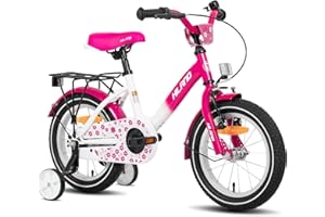 ‎HH HILAND HILAND Starry 12/14/16 Zoll Kinderfahrrad, Mädchenfahrrad mit Stützrädern, Rosa/Lila Kinderfahrrad Handbremse Rücktrittbremse Gepäckträger