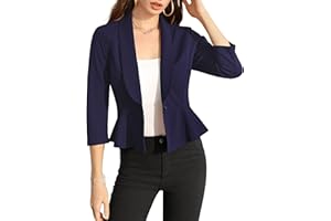 Clearlove Damska marynarka z rękawami 3/4, z falbankami, wąska, na co dzień, taliowana, elegancka kurtka z guzikiem