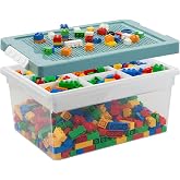 Ziyonix Storage Box for Lego, Plastic Building Blocks Children Storage with Lid and Stackable Compartments Toys Organizers Tr