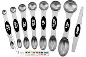 Spring Chef Magnetic Measuring Spoons Set with Strong N45 Magnets, Heavy Duty Stainless Steel Metal, Fits in Most Kitchen Spice Jars for Baking & Cooking, BPA Free, Black, Set of 8 with Leveler