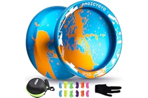 SHUNGRU JoJo V10 Blau Golden, Profi Unresponsive Jo-Jo für Kinder/Erwachsene, Trick JoJo mit Finger Spin Hub, Metall JoJo Legierung Aluminium Jo Jo Ball mit 12 JoJo-Saiten, JoJo Koffer und Handschuh