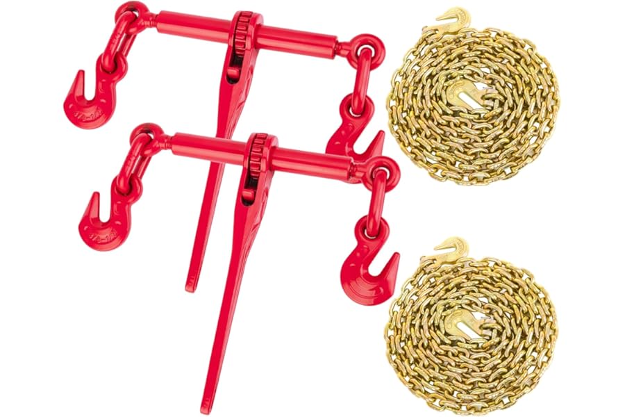 FAHKNS 5/16" - 1/4" Ratchet Chain Binder with with 3150 lbs Safe Working Load 1/4'' X 12FT Binder Chain，with Grappling Hook, Tie Down Hauling Chain Binders for Flatbed Truck Trailer