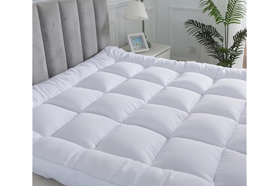 Arlinens Mattress Topper king size Bed Hotel Quality Box Stitched Microfibre Mattress Topper 5cm Super soft Heavy Fill Orthopaedic Anti Allergy Quilted Mattress Topper (King, 150cm X 200cmx5cm)