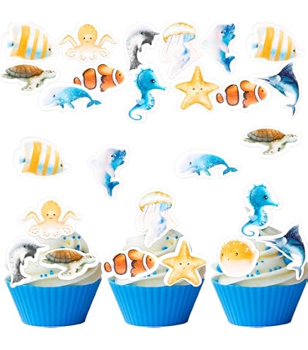48 Stück Meerestier-Cupcake-Topper – Bunte Tortendeko Für Unterwasser-Party, Kindergeburtstag, Hochzeit