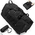 Laripwit Foldable Duffle Bag with Wheels 130-170L Expandable Giant Rolling Duffel Bag 36'' Extra Large Wheeled Holdall for Travel Heavy Duty Collapsible Soft Hand Luggage for Camping Storage, Black