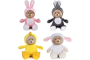 My OLi 7" Teddy Bears Pack of 4 Stuffed Costumed Bears: Bunny, Sheep,and Chicken with Fliptable Hats Birthday Gifts for Babies Kids Boys Girls
