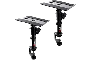 Tlingt Support Lautsprecherständer im 2er-Set, Klemm-Desktop-Ständer mit 17x 20 cm großer, neigbarer Metallablage (-10° bis +10°) für Monitorlautsprecher, Regallautsprecher oder Laptops