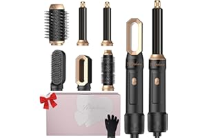 Atopskins 6 In 1 Hairstyler, Airbrush 6 in 1 Air Styler Set Magic Styler Hair Styler Hair Dryer Brush with Curl,Straighten, Volumise, Smooth and Hairdryer Brushes, Multistyler Gift Set for Women,Black