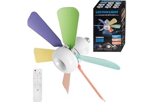 FIBRAVE Ceiling Fan Light, Fan Lights with Remote Control, Stepless Dimmable 30W 1800 Lumens 3000-6500K 3-Color 3-Speed, Small Ceiling Fan with Light for Bedroom, Kitchen, Bathroom (Multicolour)