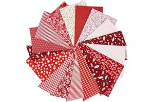 TPZORJX 50pcs Tissus Coton Couture, Lot De 10 * 10cm Mixtes Textile Tissu CarréS, NoëL Patchwork Coton Tissus, Pour Matelassage, Bricolage, Artisanat, Scrapbooking, scène miniature(Rouge)