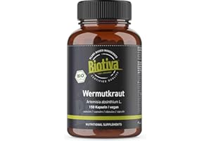 ‎BIOTIVA Biotiva Wermutkraut Kapseln Bio 150 Stück - 400mg - Wermut - Garantiert ohne Zusatzstoffe - Abgefüllt und kontrolliert in Deutschland (DE-ÖKO-005)