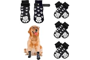 Dfuqanb 4 pares de calcetines antideslizantes de interior para perros, calcetines antideslizantes para perros, protectores de patas para interiores, para interiores en suelos de madera dura, M