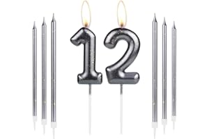 MCISKIN Happy 12th Birthday Candle Cake Topper, Girl Boy 12 Candle for Cake, Black Gold Candles for Women Men Birthday Decorations, Gold Number Candle Cake Topper for 12th Birthday Party Wedding Anniversary