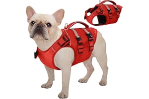 Kuoser Schwimmweste Hund Klein, Rettungswesten für Hunde Schwimmweste mit Griff und Reflektierend, Verstellbar Hundeschwimmweste, Schwimmweste für Kleine Hunde mit Verbesserter Auftrieb, Rot S