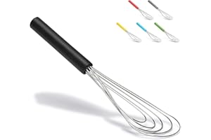 Jell-Cell - Batidor plano de silicona, antideslizante, 25,4 cm, 5 alambres con 10 cabezales para cocina color negro