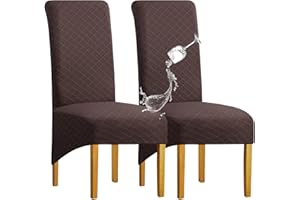 SHENGYIJING 1/2/4/6 PCS Diamond Lattice FStretch Waterproof XL Chair Covers for Dining Room, Spandex Large Dining Chair Slipcovers High Back Jacquard Dining Chair Covers (Brown,Set of 2)